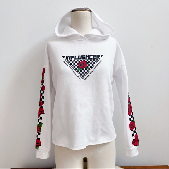 Stella Tweed Other - White Black Checkered Red Roses Influenced Hoodie Youth XL
